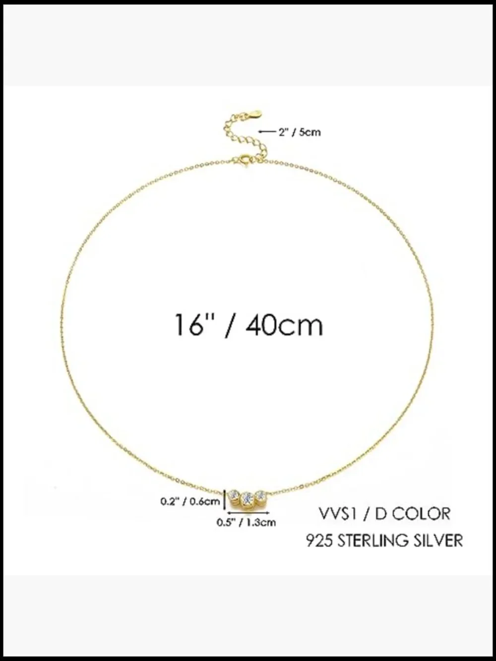 Moissanite Sterling Silver Pendant Necklace VVS1 Round Cut Link Chain